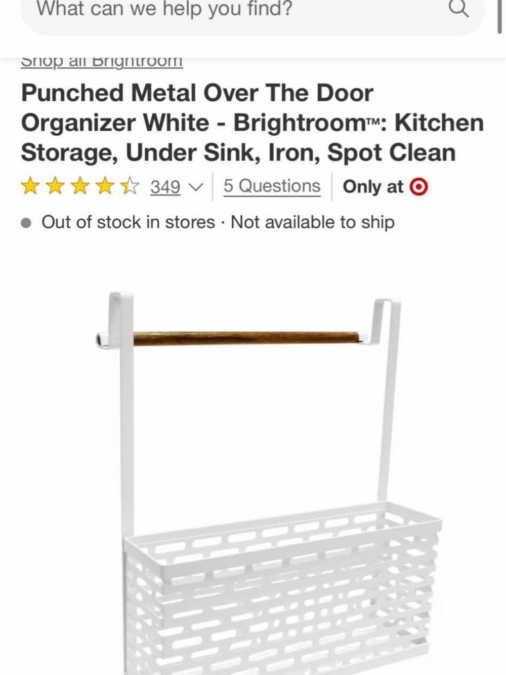 Over-the-Door White Metal Organizer with Wood Towel Bar